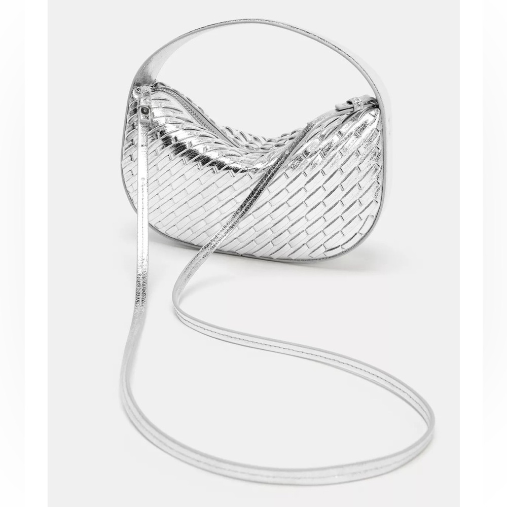 Zara NWT Silver Woven Women's Bag